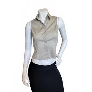 Krazy Larry Sleeveless Collared Button-Front Top Size S Beige Cropped Blouse Y2K